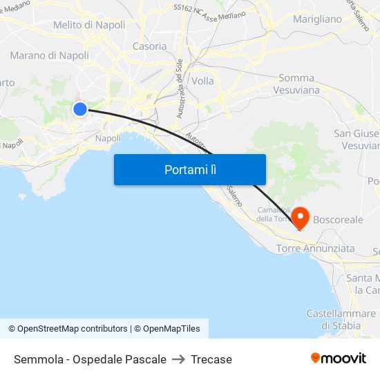 Semmola - Ospedale Pascale to Trecase map