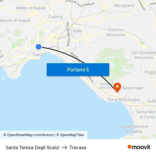 Santa Teresa Degli Scalzi to Trecase map