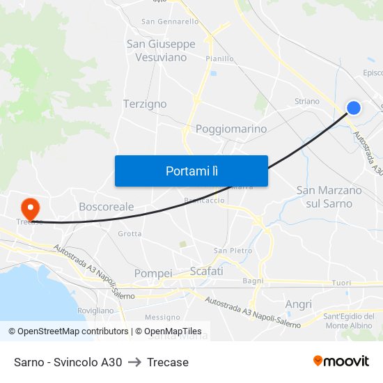 Sarno - Svincolo A30 to Trecase map