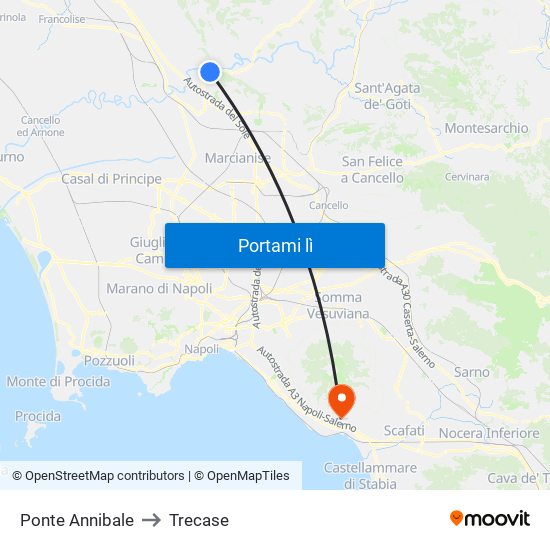 Ponte Annibale to Trecase map