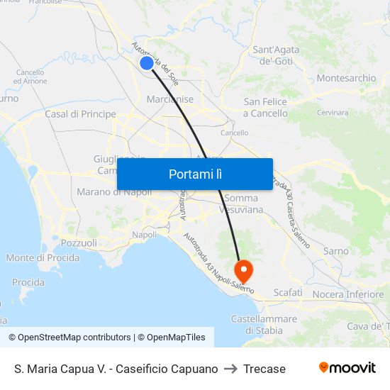 S. Maria Capua V. - Caseificio Capuano to Trecase map