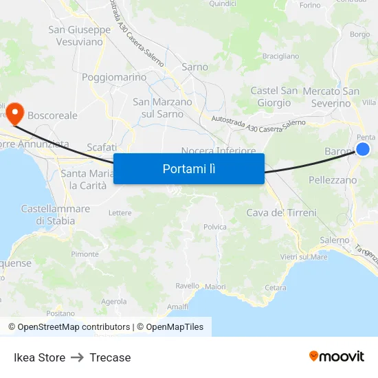 Ikea Store to Trecase map