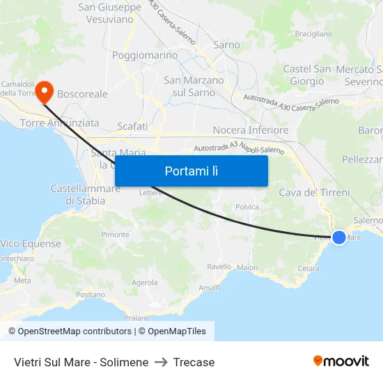 Vietri Sul Mare - Solimene to Trecase map