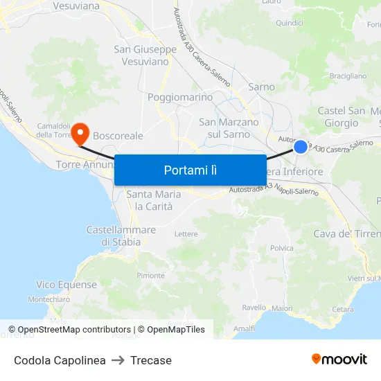 Codola Capolinea to Trecase map