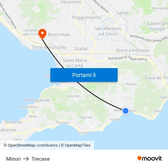 Minori to Trecase map