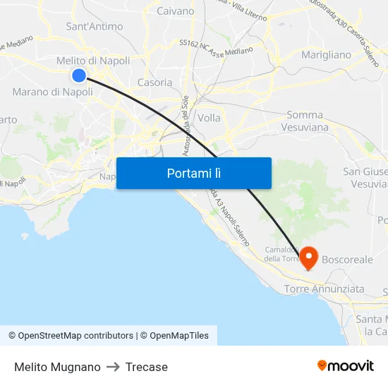 Melito Mugnano to Trecase map