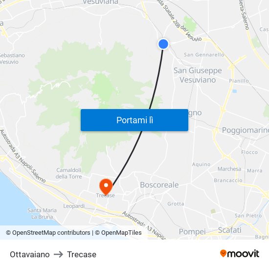 Ottavaiano to Trecase map