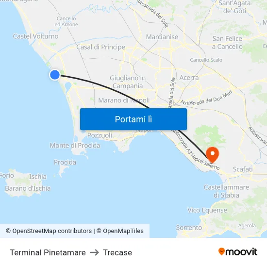Terminal Pinetamare to Trecase map