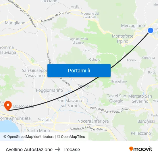 Avellino Autostazione to Trecase map