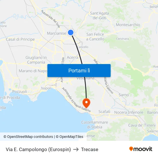 Via E. Campolongo (Eurospin) to Trecase map