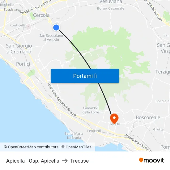 Apicella - Osp. Apicella to Trecase map