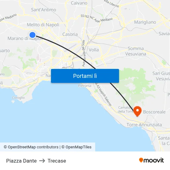 Piazza Dante to Trecase map