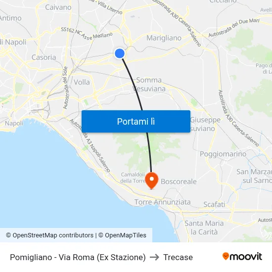 Pomigliano - Via Roma (Ex Stazione) to Trecase map