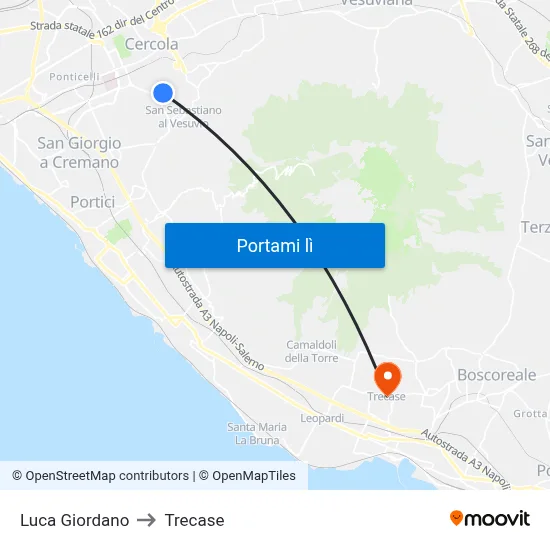 Luca Giordano to Trecase map