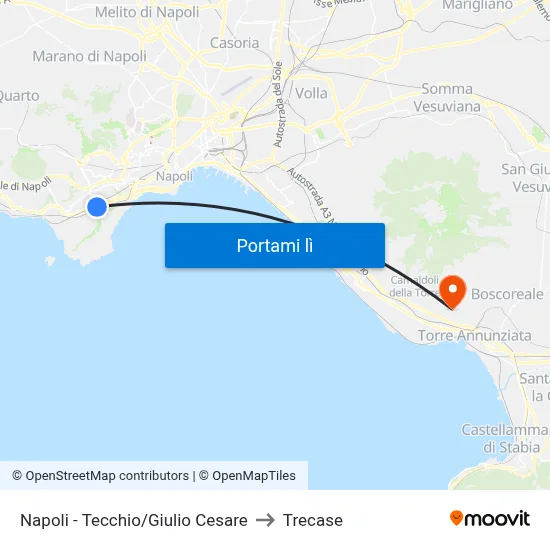 Napoli - Tecchio/Giulio Cesare to Trecase map