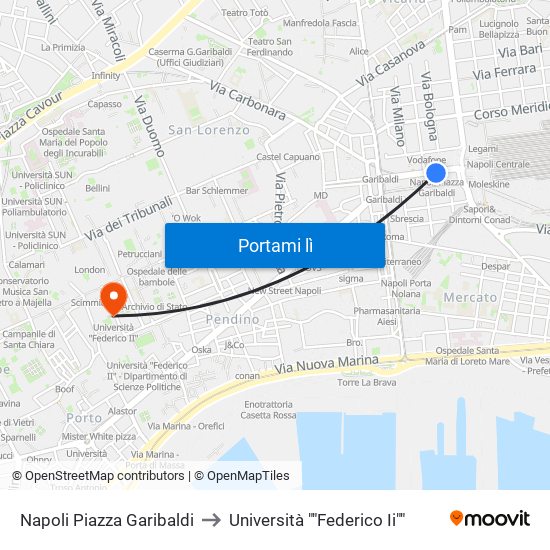 Napoli Piazza Garibaldi to Università ""Federico Ii"" map