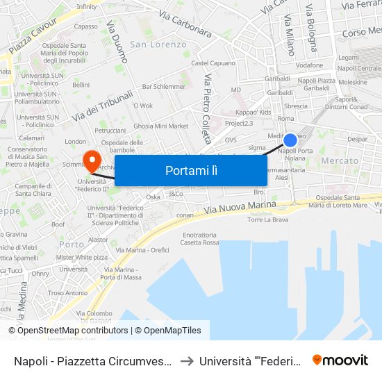 Napoli - Piazzetta Circumvesuviana to Università ""Federico Ii"" map