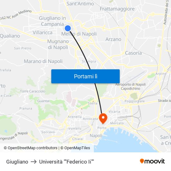 Giugliano to Università ""Federico Ii"" map