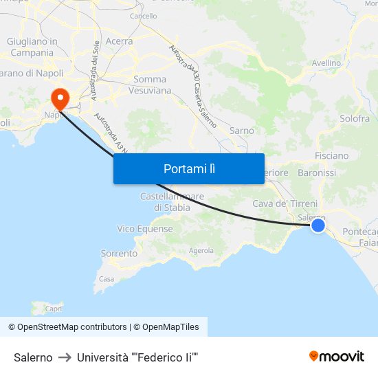 Salerno to Università ""Federico Ii"" map