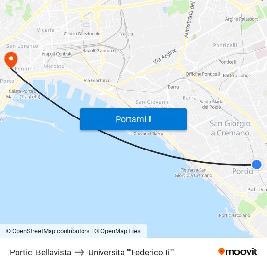 Portici Bellavista to Università ""Federico Ii"" map