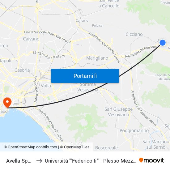 Avella-Sperone to Università ""Federico Ii"" - Plesso Mezzocannone 4 map