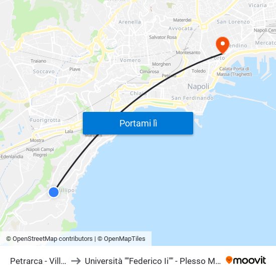 Petrarca - Villa Ruffo to Università ""Federico Ii"" - Plesso Mezzocannone 4 map