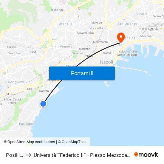 Posillipo to Università ""Federico Ii"" - Plesso Mezzocannone 4 map