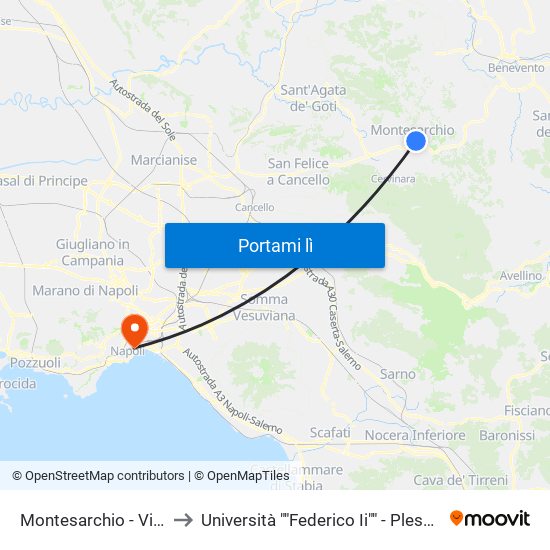 Montesarchio - Via Benevento to Università ""Federico Ii"" - Plesso Mezzocannone 4 map