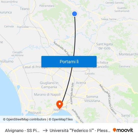 Alvignano - SS Pietro E Paolo to Università ""Federico Ii"" - Plesso Mezzocannone 4 map