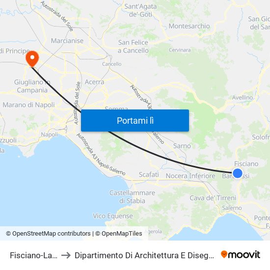 Fisciano-Lancusi to Dipartimento Di Architettura E Disegno Industriale map