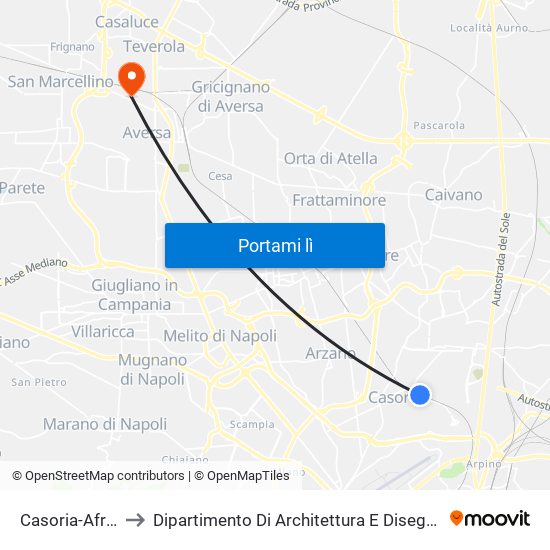 Casoria-Afragola to Dipartimento Di Architettura E Disegno Industriale map