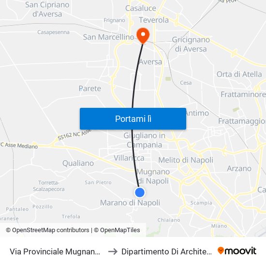 Via Provinciale Mugnano-C - Rif. Ex Stazione Alifana to Dipartimento Di Architettura E Disegno Industriale map