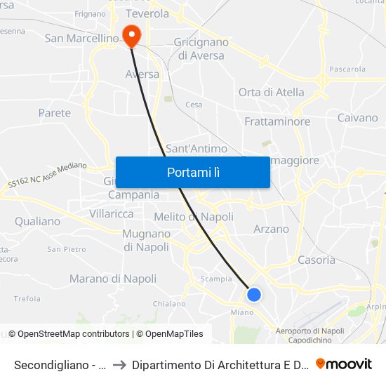 Secondigliano - Acquarola to Dipartimento Di Architettura E Disegno Industriale map