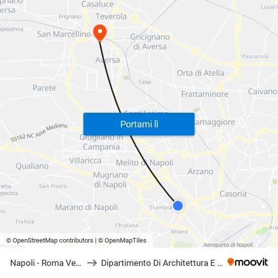 Napoli - Roma Verso Scampia to Dipartimento Di Architettura E Disegno Industriale map