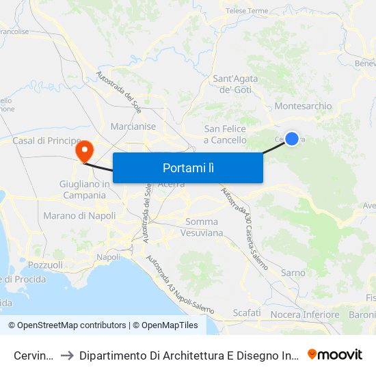 Cervinara to Dipartimento Di Architettura E Disegno Industriale map