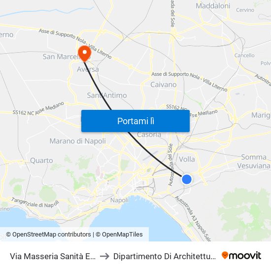 Via Masseria Sanità E Pace (Via A. Ninfo) to Dipartimento Di Architettura E Disegno Industriale map