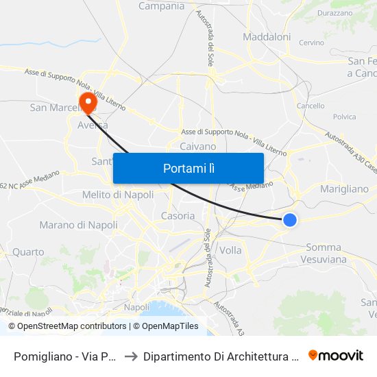 Pomigliano - Via Passariello, 154 to Dipartimento Di Architettura E Disegno Industriale map