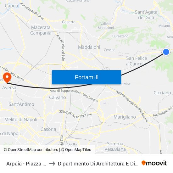 Arpaia - Piazza P. Sannita to Dipartimento Di Architettura E Disegno Industriale map