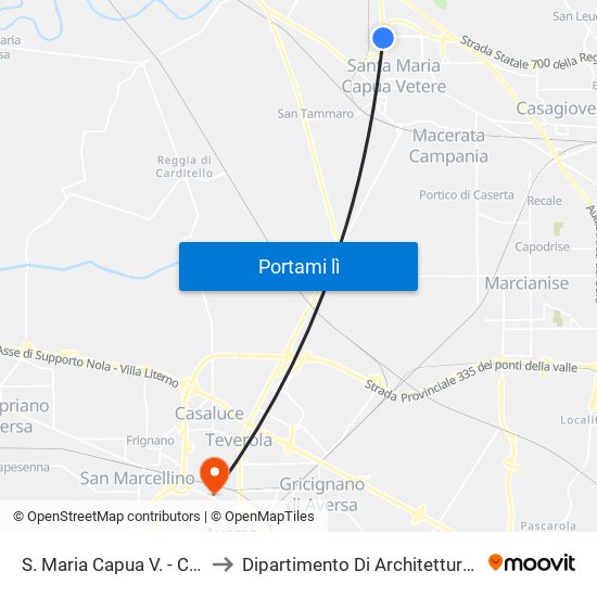 S. Maria Capua V. - Caseificio Capuano to Dipartimento Di Architettura E Disegno Industriale map