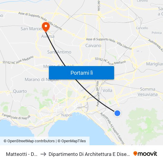 Matteotti - Di Tuoro to Dipartimento Di Architettura E Disegno Industriale map