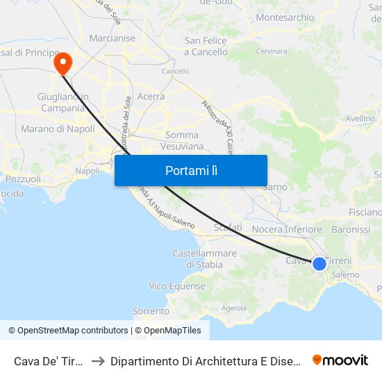 Cava De' Tirreni FS to Dipartimento Di Architettura E Disegno Industriale map