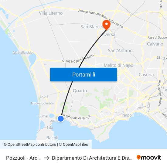 Pozzuoli - Arco Felice to Dipartimento Di Architettura E Disegno Industriale map