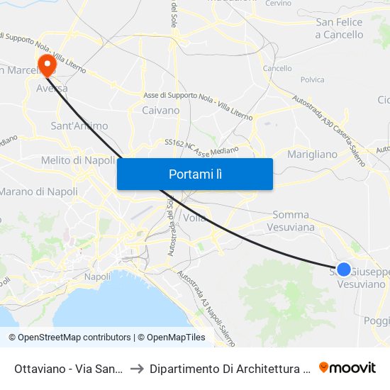 Ottaviano - Via San Leonardo, 107 to Dipartimento Di Architettura E Disegno Industriale map