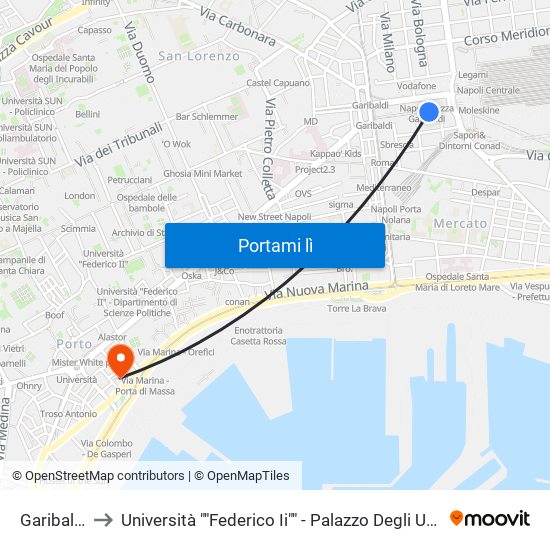 Garibaldi to Università ""Federico Ii"" - Palazzo Degli Uffici map