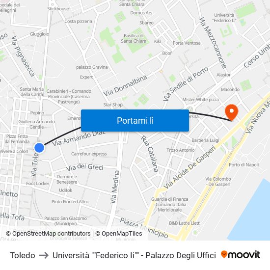 Toledo to Università ""Federico Ii"" - Palazzo Degli Uffici map