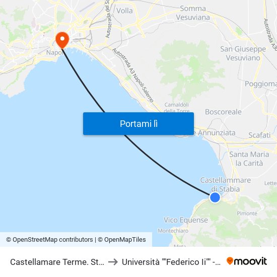 Castellamare Terme. St. Circumvesuviana to Università ""Federico Ii"" - Palazzo Degli Uffici map