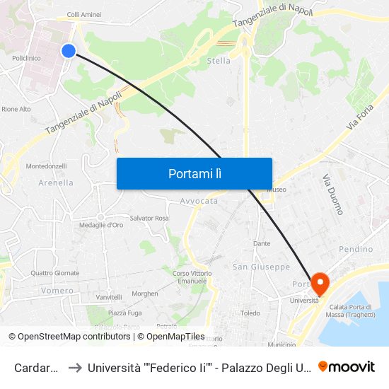 Cardarelli to Università ""Federico Ii"" - Palazzo Degli Uffici map