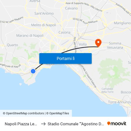 Napoli Piazza Leopardi to Stadio Comunale ""Agostino De Cicco"" map