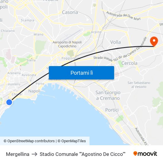 Mergellina to Stadio Comunale ""Agostino De Cicco"" map