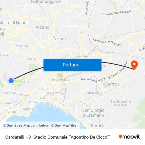 Cardarelli to Stadio Comunale ""Agostino De Cicco"" map